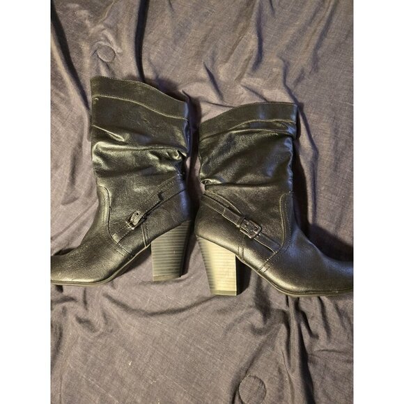 Size 9 Black Sexy Heeled Boot Womens Mid Calf Heels - Picture 1 of 5